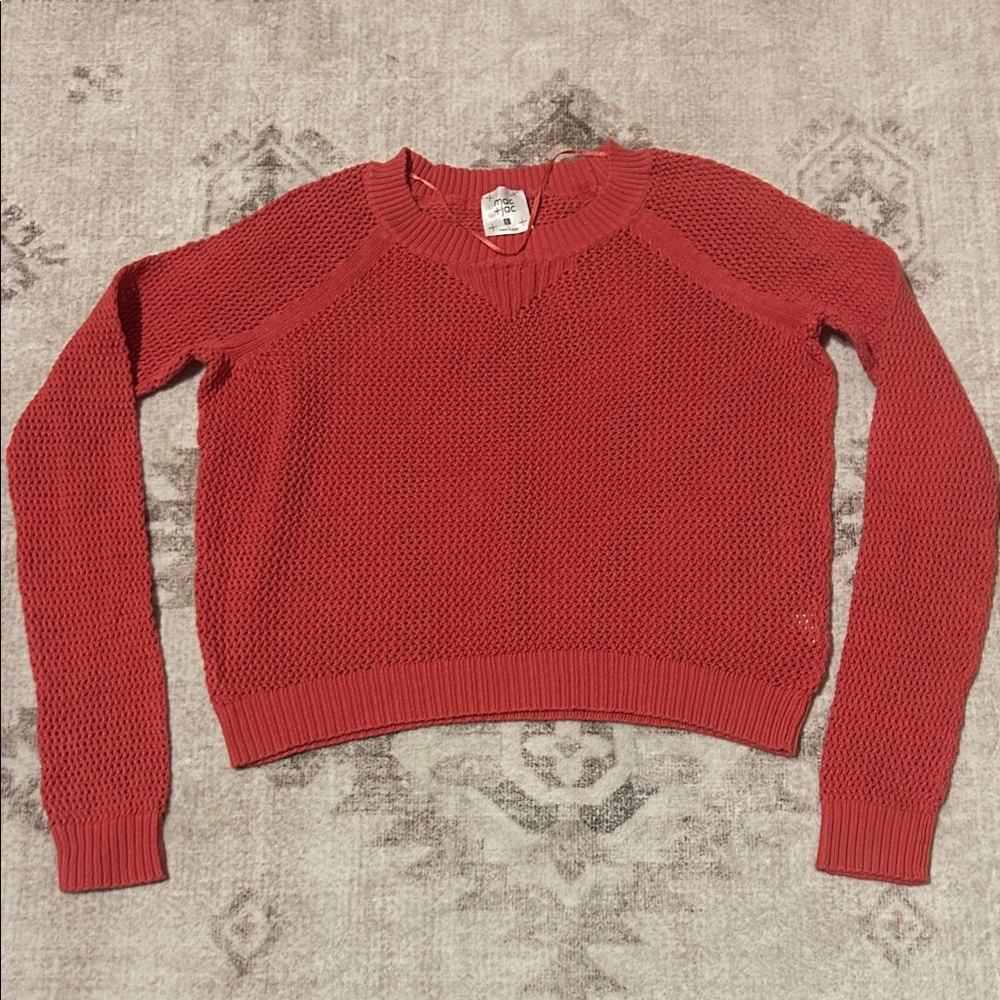 mac & jac Vibrant Salmon Pink Crew Neck Open Knit‎ Sweater Kids Large